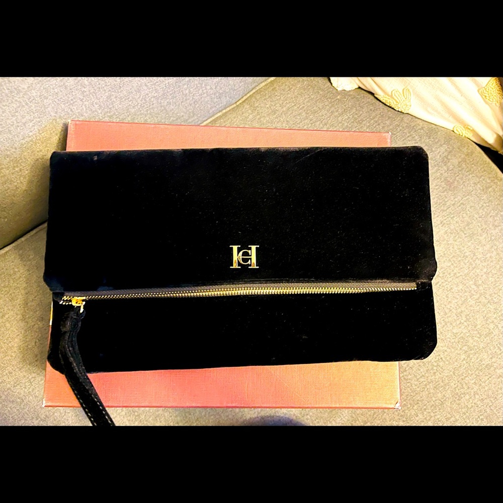 Carolina Herrera Black Velvet Clutch Bag